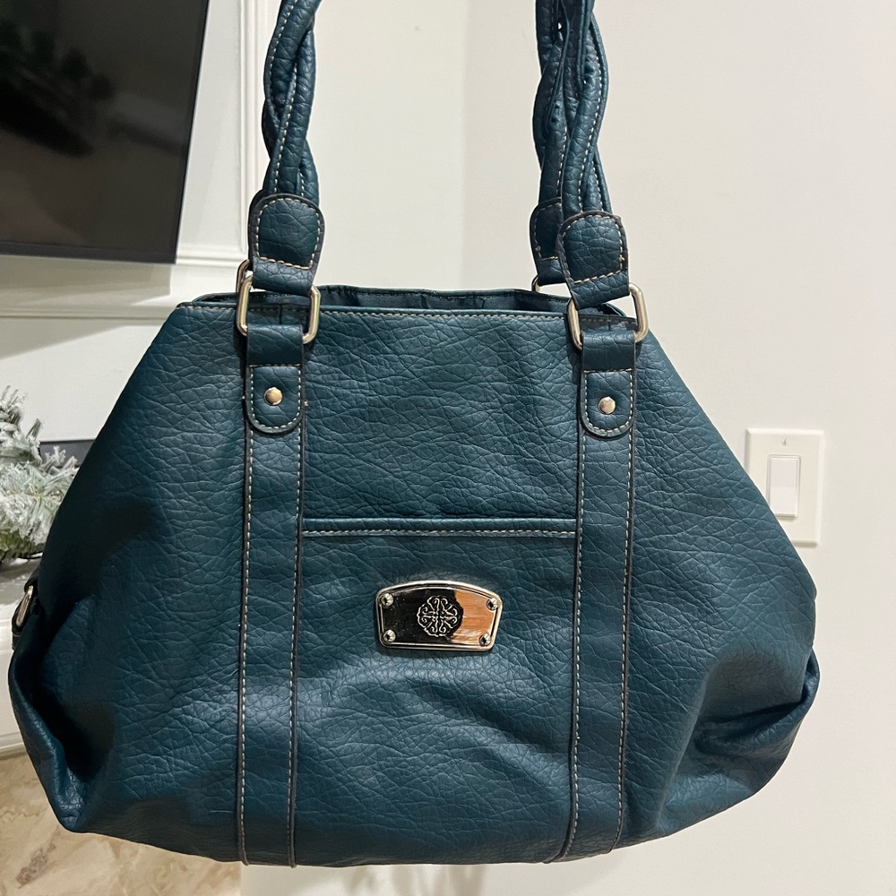 Blue Braided Handle Shoulder Bag with White Coin Purse